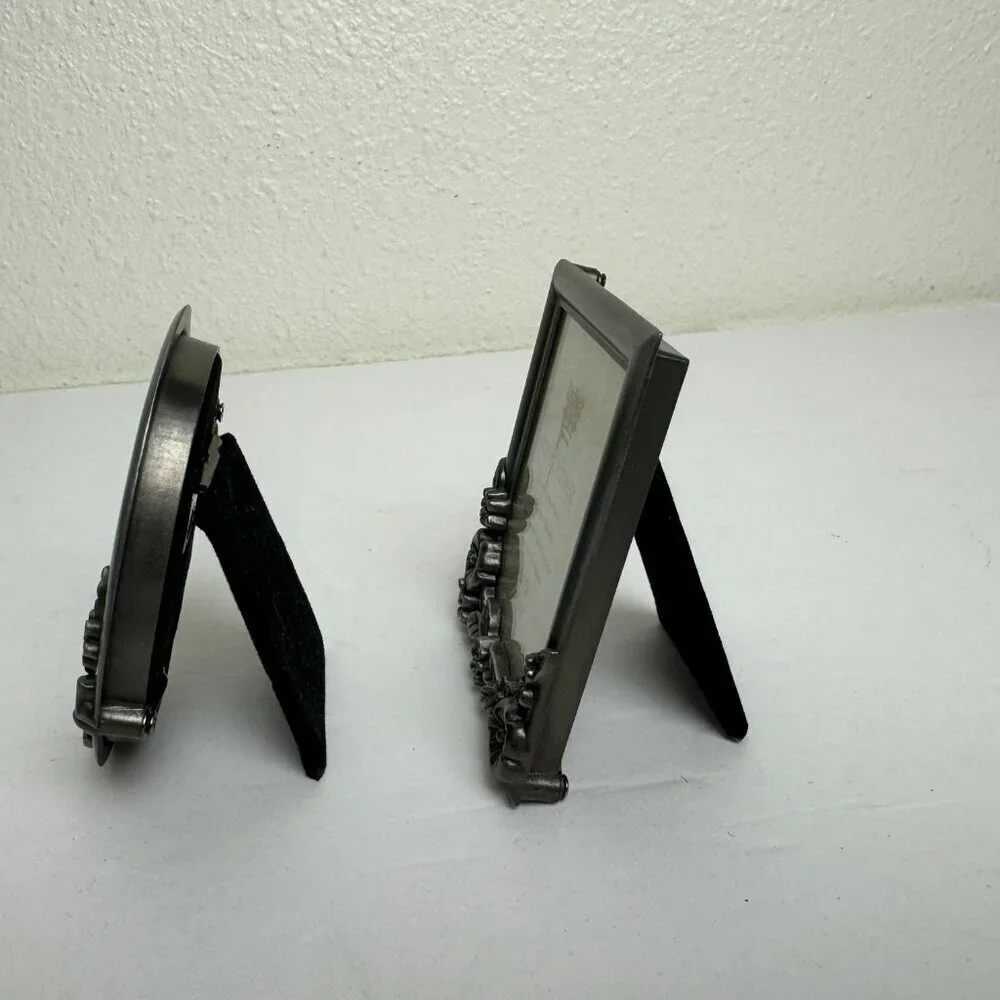 Set of 2 Miniature Metal  Picture Photo Frame Art Nouveau Flowers